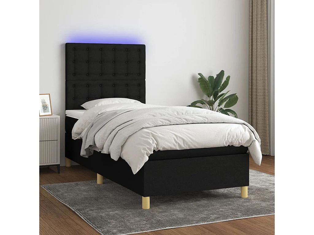 Conjunto Boxspring - 90x200 cm colchón y luces LED tela negro ES247869