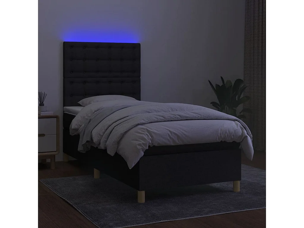 Conjunto Boxspring - 90x200 cm colchón y luces LED tela negro ES247869