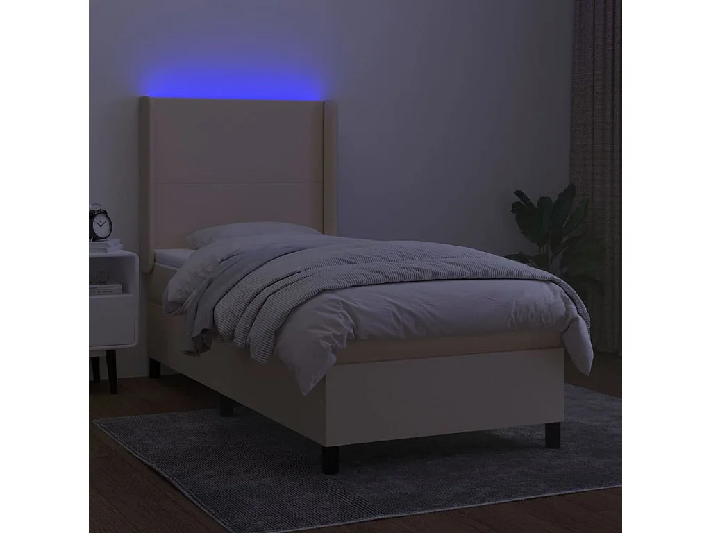 Cama continental c/ colchão e LED 90x190 cm tecido cor creme PT839202