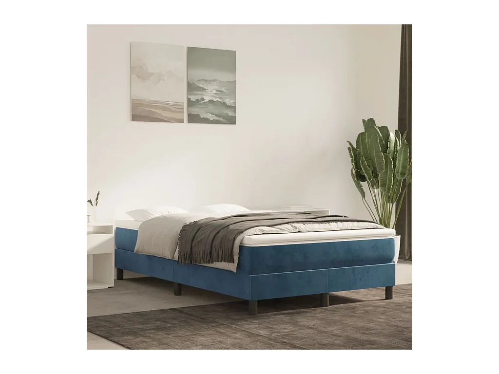 Cama continental boxspring com colchão 120x190 cm veludo azul-escuro PT492994
