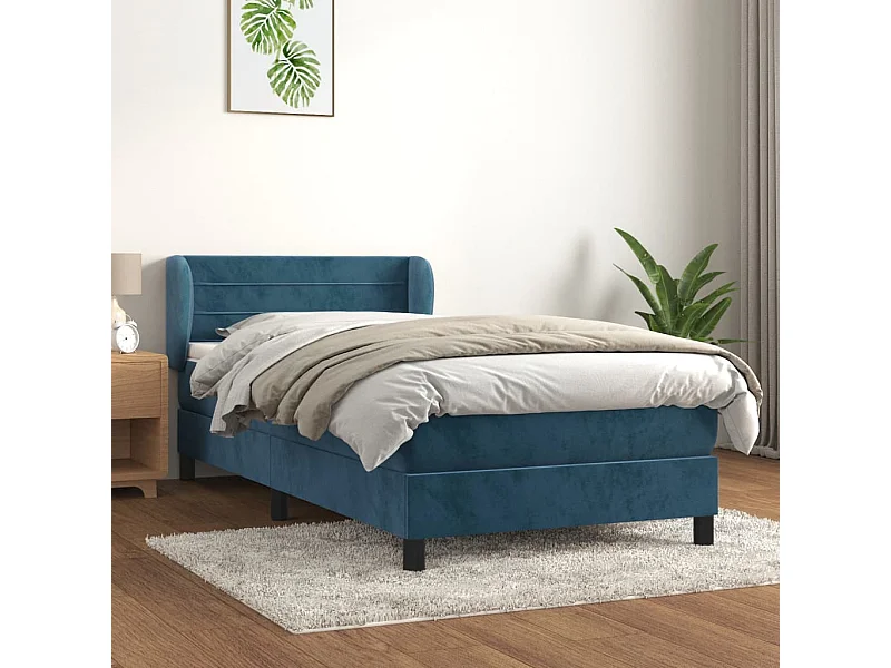 Cama continental com molas+ colchão 80x200 cm veludo azul-escuro PT772835