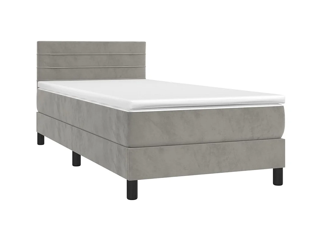 Ensemble complet boxspring + matelas Gris clair 80x200 cm Velours FR21109