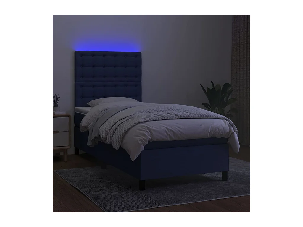 Cama continental c/ colchão e LED 90x200 cm tecido azul PT196551