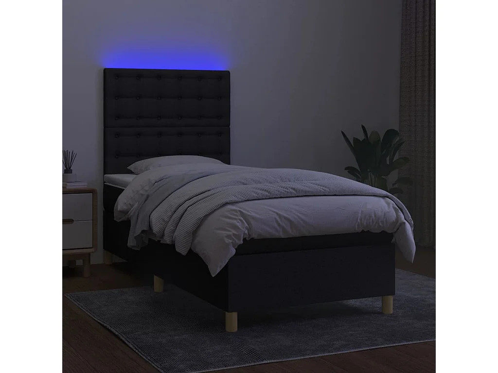 Cama continental c/ colchão e LED 90x190 cm tecido preto PT999432