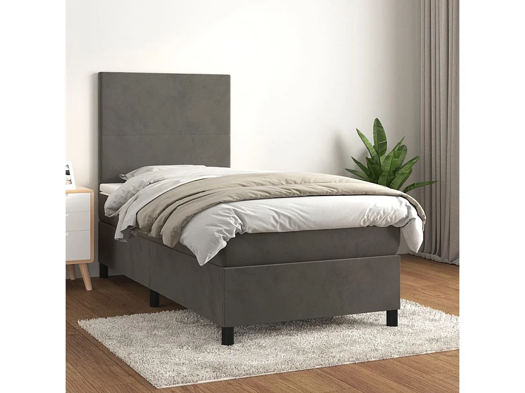 Cama continental com molas+ colchão 90x200 cm veludo cinza-escuro PT584459