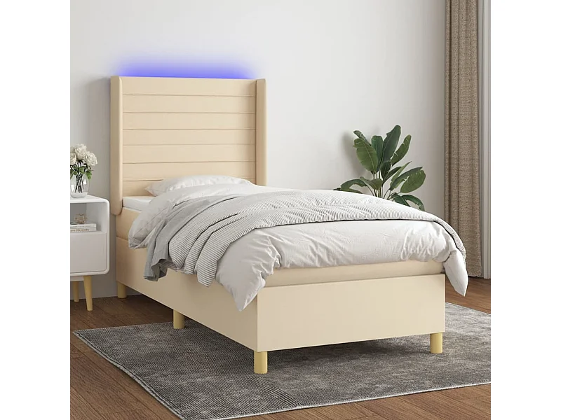 Cama continental c/ colchão e LED 80x200 cm tecido cor creme PT202399