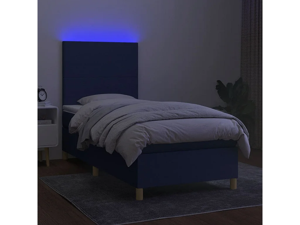 Cama continental c/ colchão e LED 90x190 cm tecido azul PT197999
