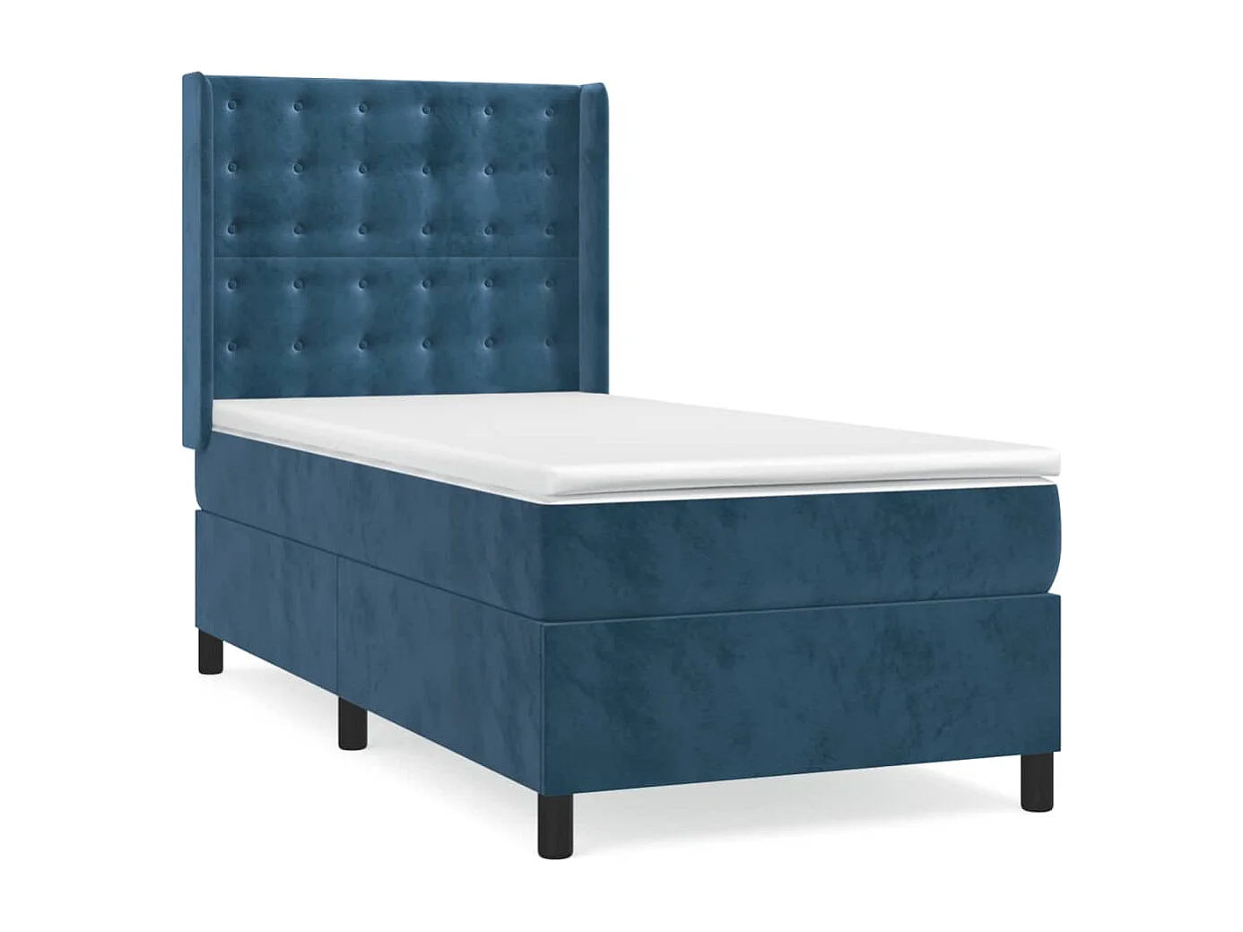 Cama continental com molas+ colchão 90x190 cm veludo azul-escuro PT185066