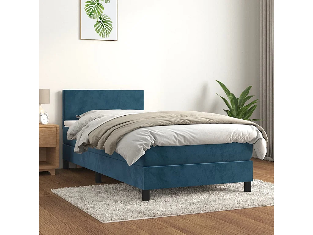 Ensemble complet boxspring + matelas Bleu foncé 80x200 cm Velours FR24646
