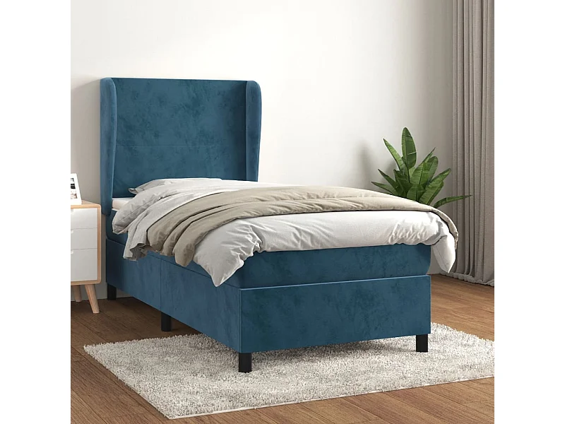 Cama continental com molas+ colchão 90x190 cm veludo azul-escuro PT696082