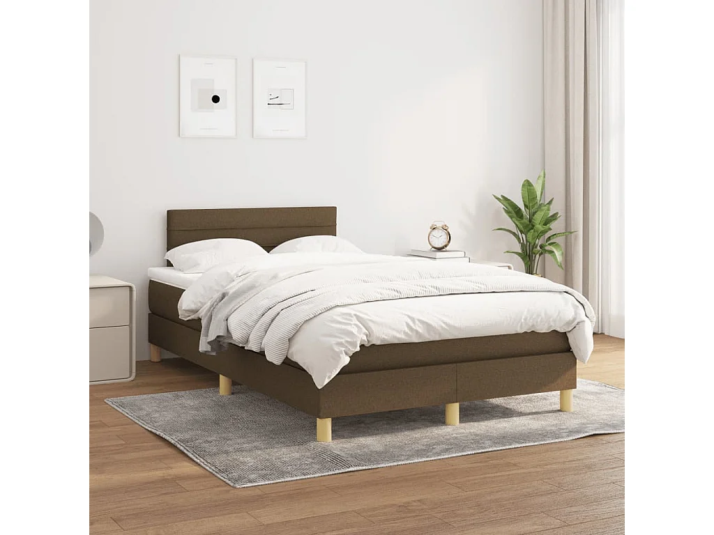 Cama continental boxspring com colchão 120x190 cm tecido castanho-escuro PT511801