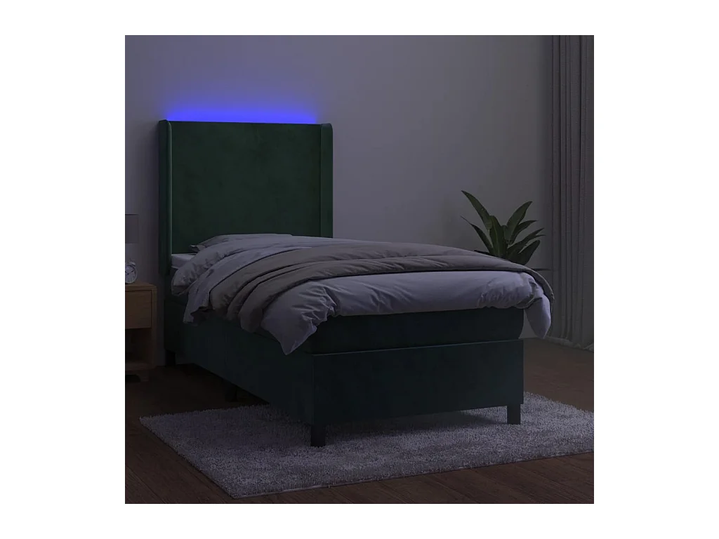 Cama continental c/ colchão/LED 90x200 cm veludo verde-escuro PT700581