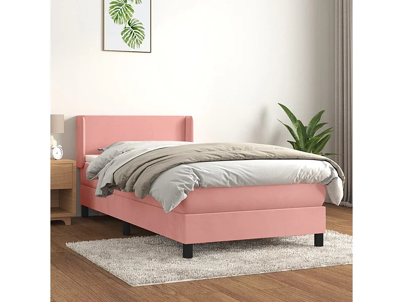 Conjunto Boxspring - 90x200 cm + colchón terciopelo rosa ES717297