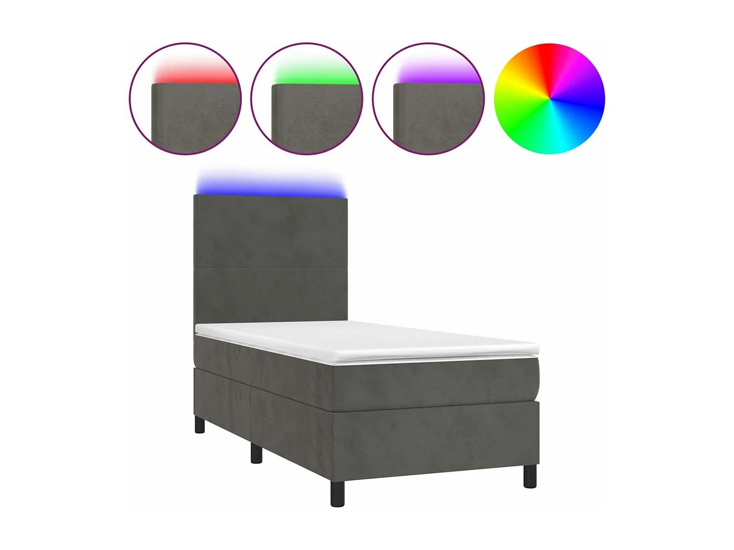 Conjunto Boxspring - 90x200 cm colchón y LED terciopelo gris oscuro ES480540