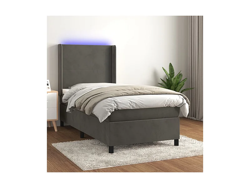 Conjunto Boxspring - 90x190 cm colchón y LED terciopelo gris oscuro ES723291