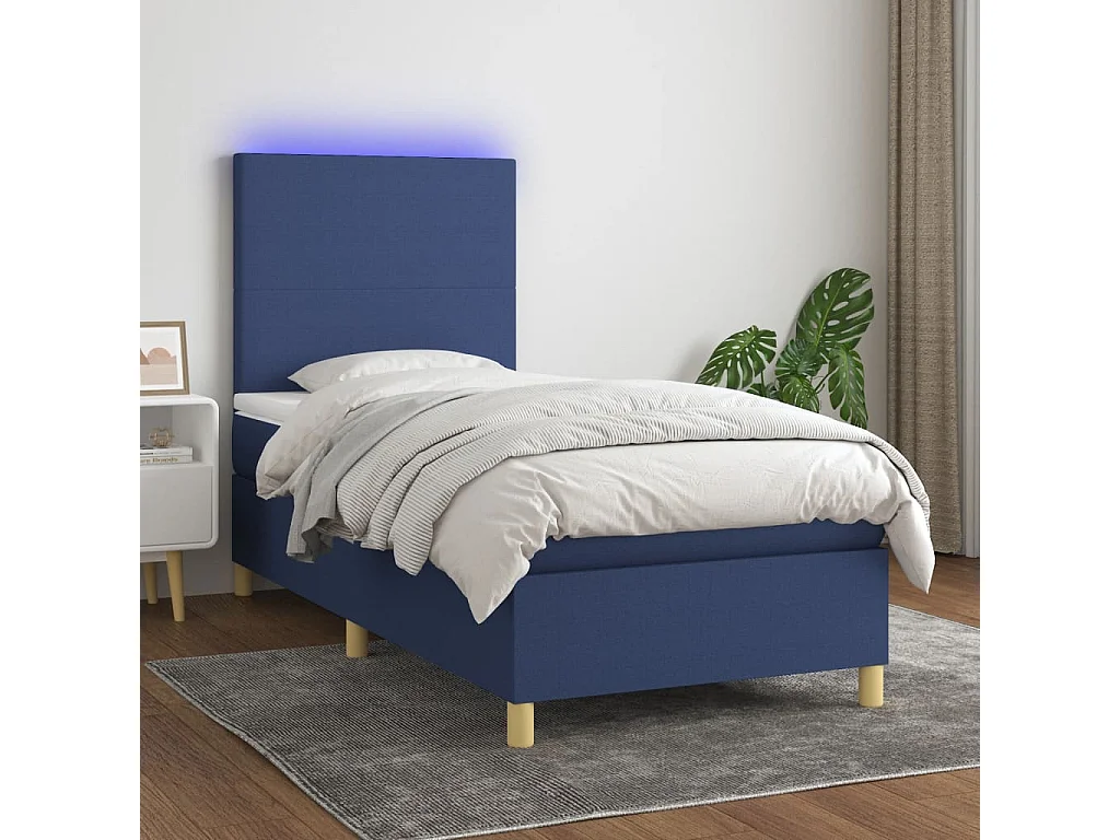 Cama continental c/ colchão e LED 80x200 cm tecido azul PT377073