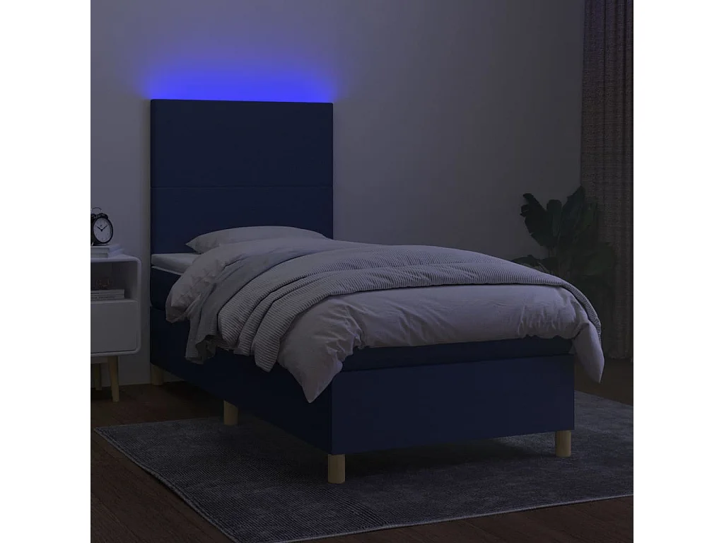 Cama continental c/ colchão e LED 80x200 cm tecido azul PT377073