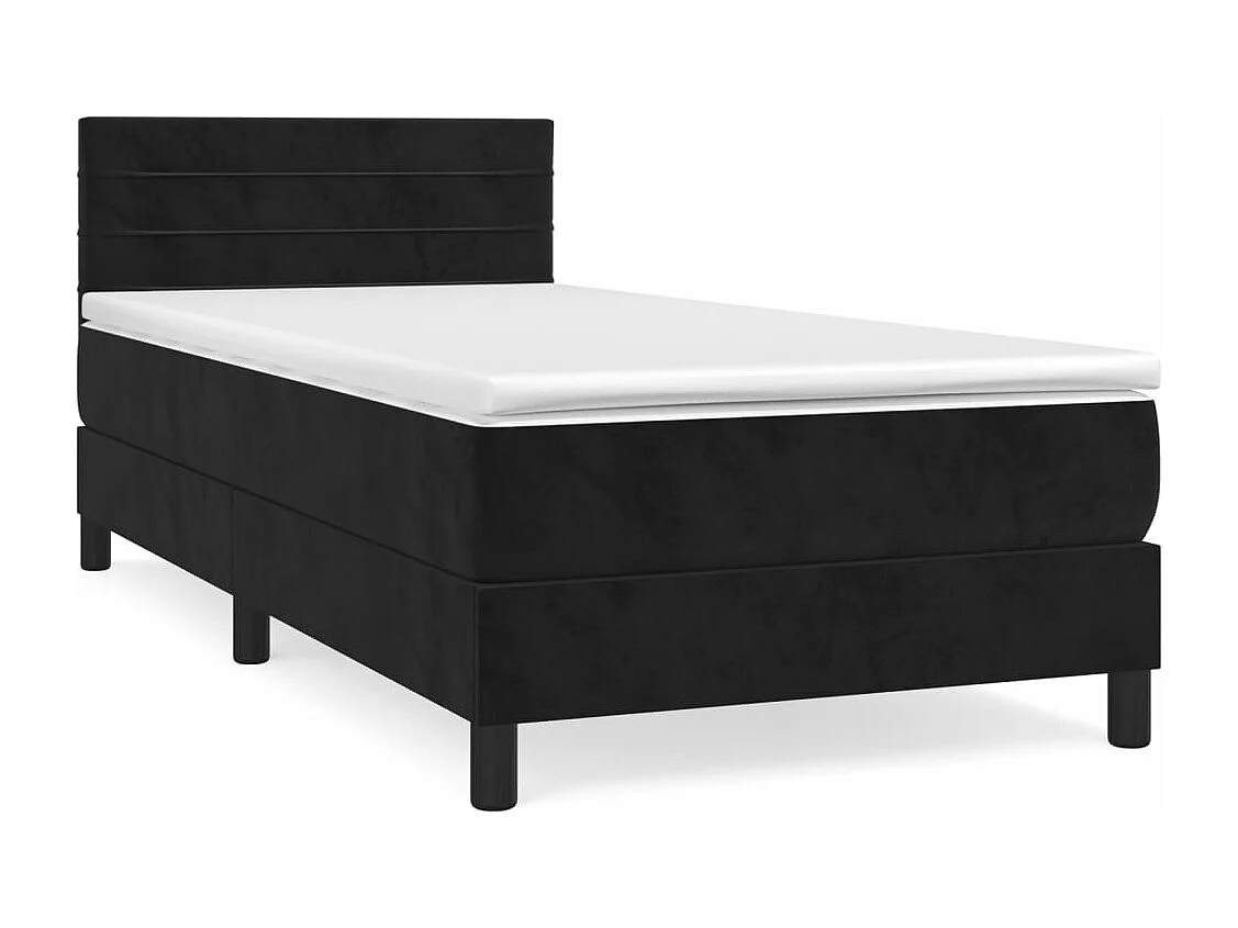Ensemble complet boxspring + matelas Noir 80x200 cm Velours FR12314