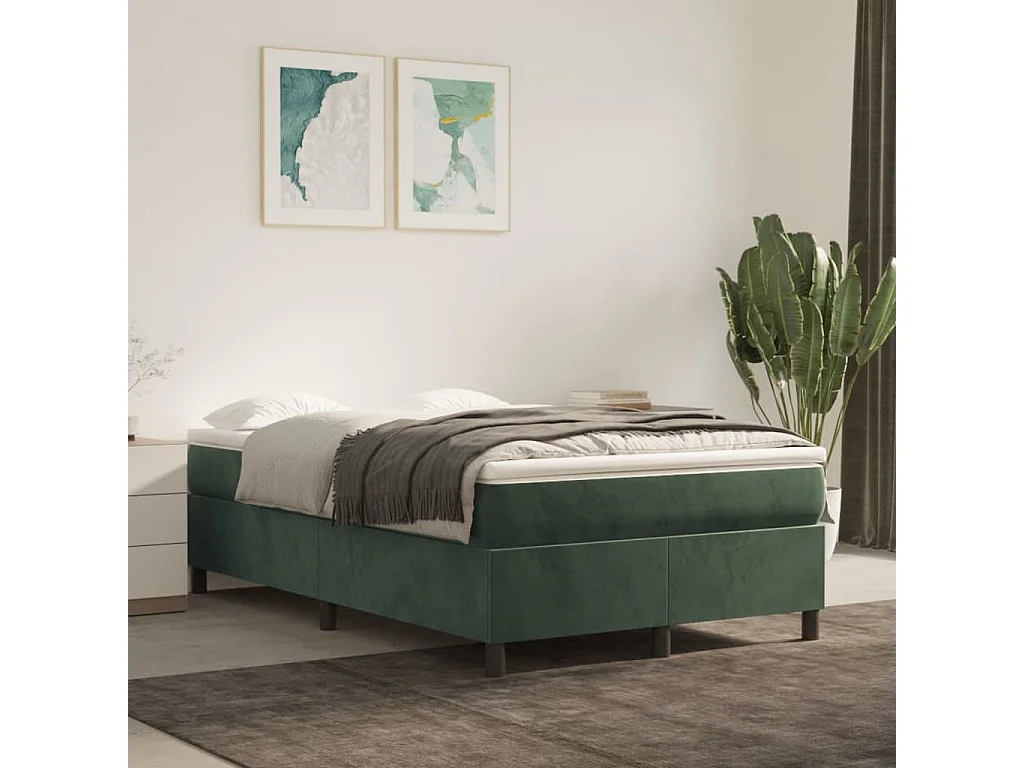 Cama continental boxspring com colchão 120x190 cm veludo verde-escuro PT378026