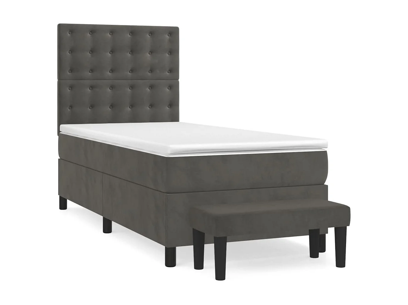 Cama continental com molas+ colchão 90x190 cm veludo cinza-escuro PT567829