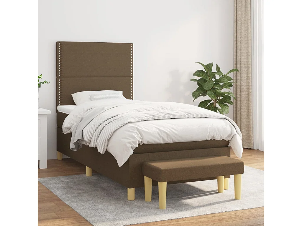 Ensemble complet boxspring + matelas + Banc Marron foncé 90x190 cm FR12787