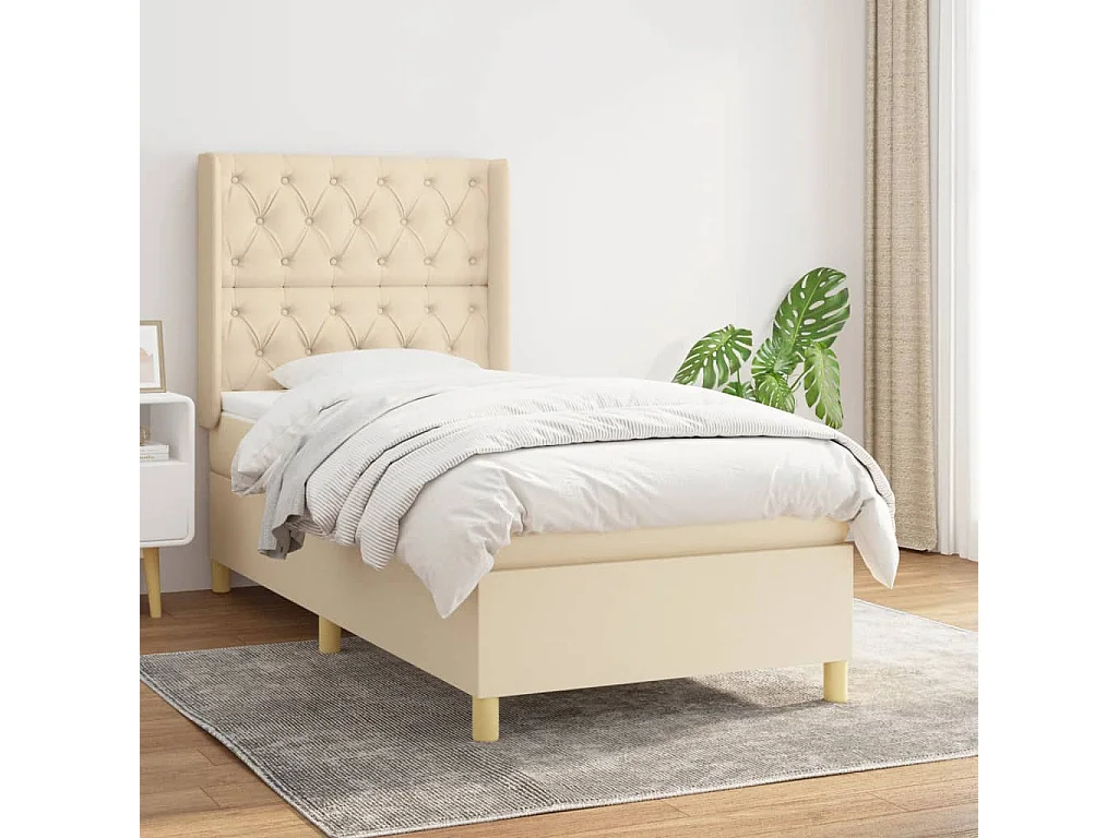 Cama continental com molas+ colchão 80x200 cm tecido cor crème PT910277