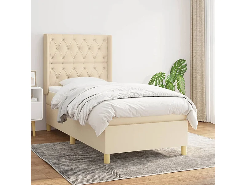 Cama continental com molas+ colchão 80x200 cm tecido cor crème PT910277