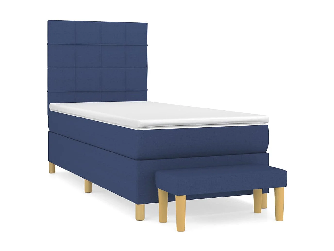 Ensemble complet boxspring + matelas + Banc Bleu 90x190 cm Tissu FR15983