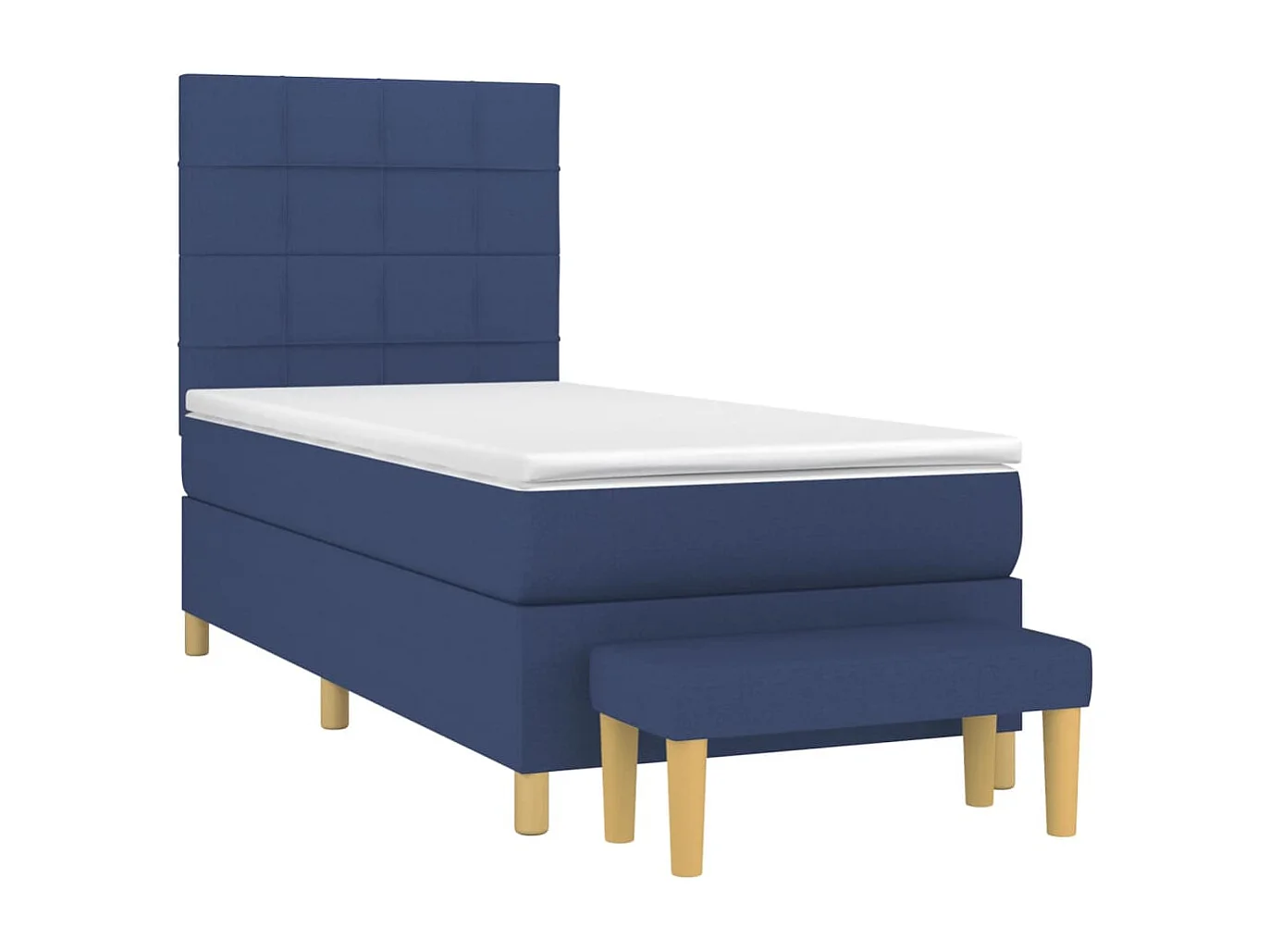 Ensemble complet boxspring + matelas + Banc Bleu 90x190 cm Tissu FR15983