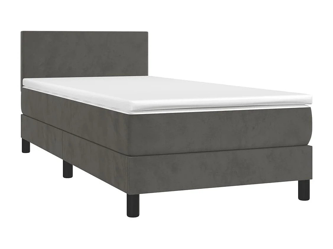 Cama continental com molas+ colchão 100x200 cm veludo cinza-escuro PT365570