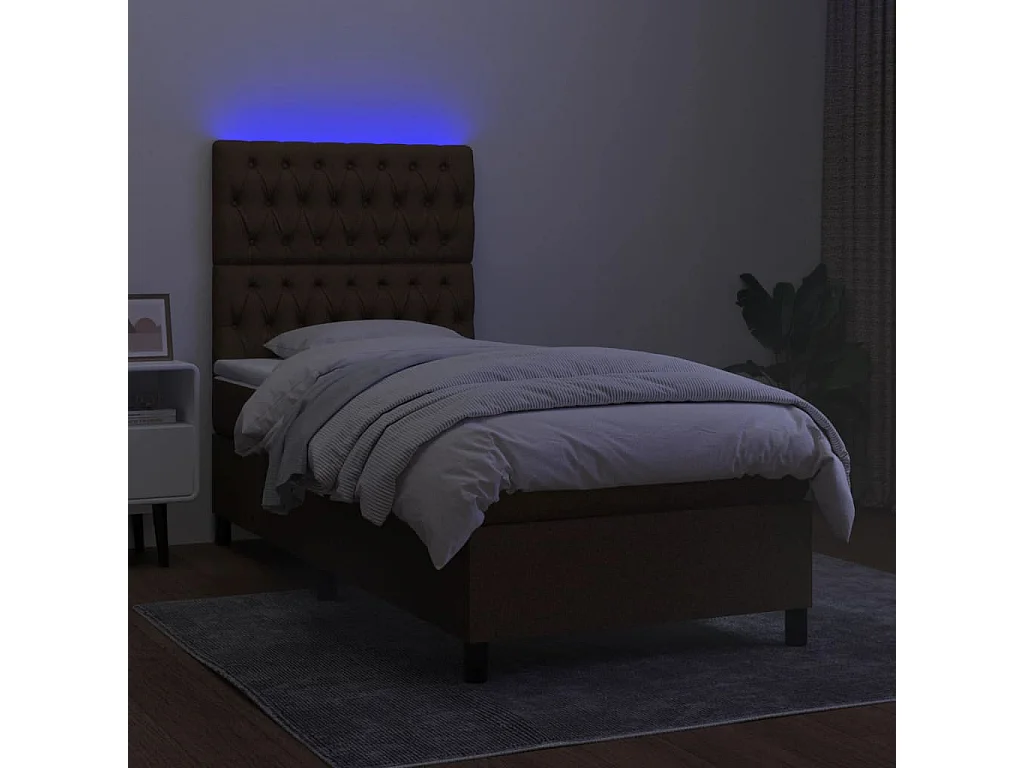 Cama continental c/ colchão/LED 100x200cm tecido castanho-escuro PT637988