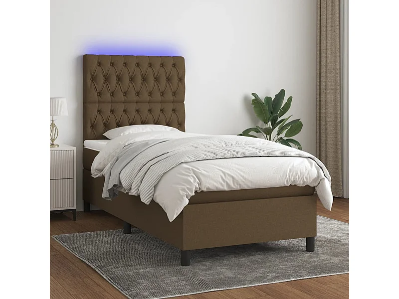 Cama continental c/ colchão/LED 100x200cm tecido castanho-escuro PT637988