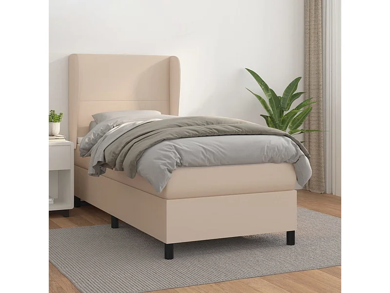 Cama continental com molas+ colchão 100x200 cm couro artificial cappuccino PT397515