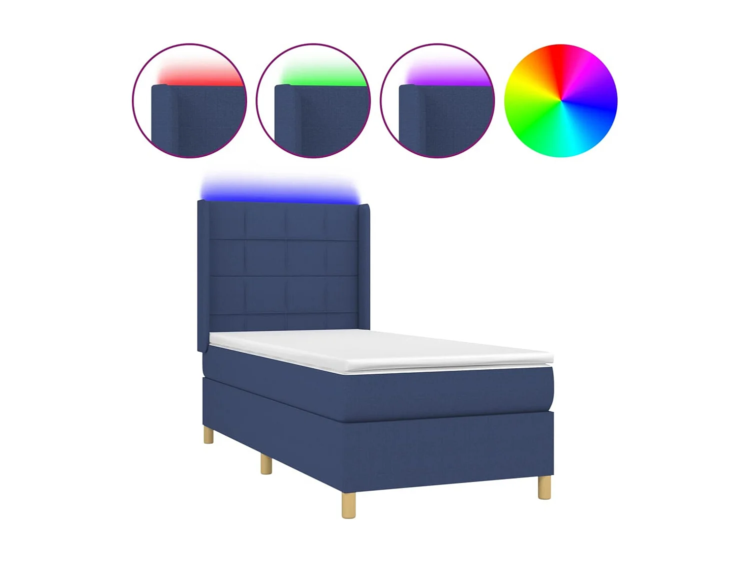 Ensemble complet boxspring + matelas et LED Bleu 90x190 cm Tissu FR86941