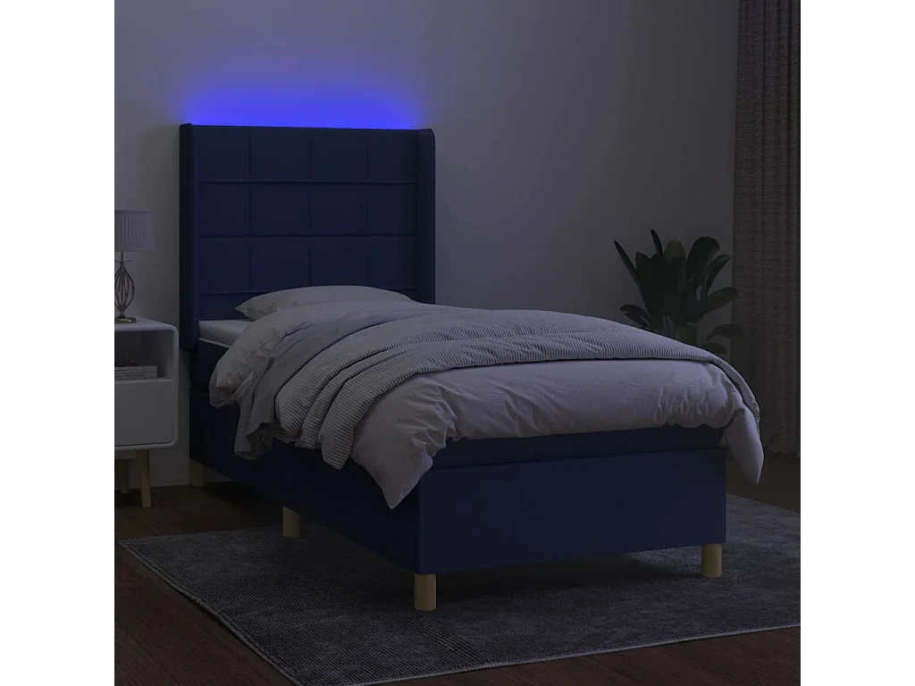 Ensemble complet boxspring + matelas et LED Bleu 90x190 cm Tissu FR86941