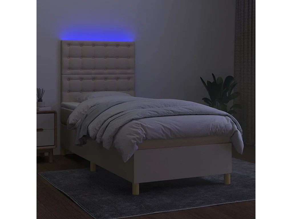 Cama continental c/ colchão e LED 90x190 cm tecido cor creme PT366054