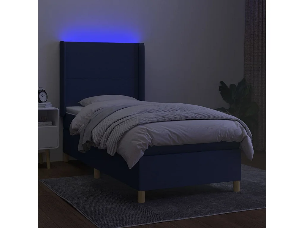 Cama continental c/ colchão e LED 90x190 cm tecido azul PT419044
