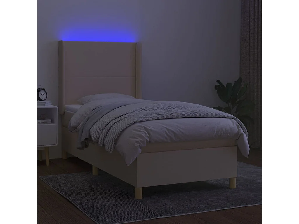Conjunto Boxspring - 80x200 cm colchón y luces LED tela crema ES343246