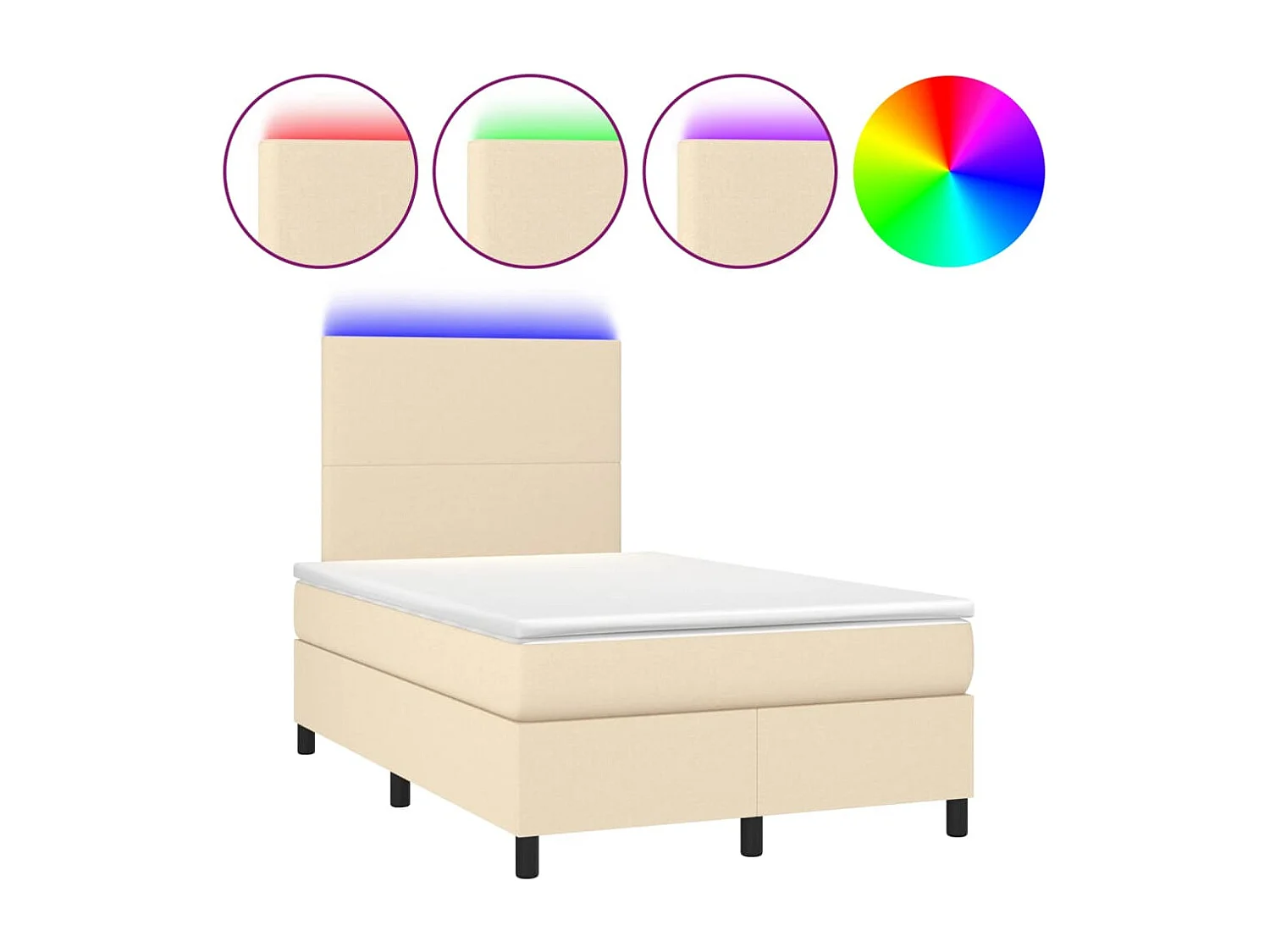 Conjunto Boxspring - 120x190 cm + colchón y luces LED tela crema ES571434