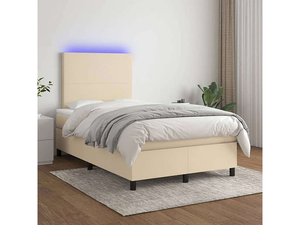 Conjunto Boxspring - 120x190 cm + colchón y luces LED tela crema ES571434