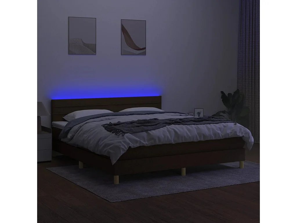 Ensemble complet boxspring + matelas et LED Marron foncé 180x200cm FR91549
