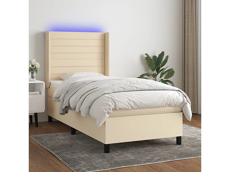 Conjunto Boxspring - 80x200 cm colchón y luces LED tela crema ES403482