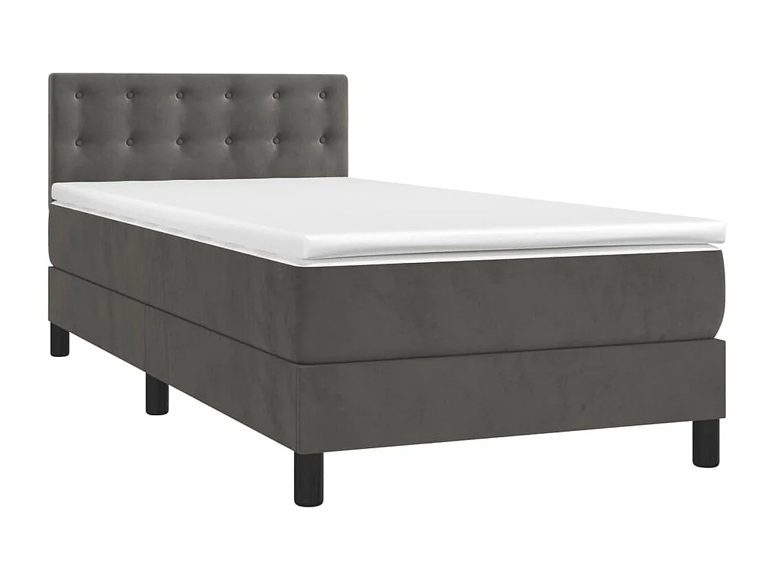 Cama continental c/ colchão/LED 100x200cm veludo cinzento-escuro PT187865
