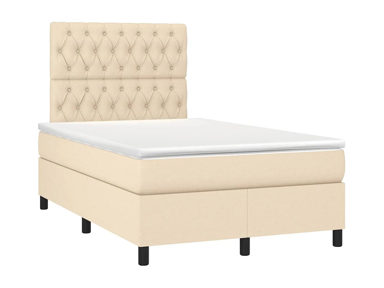 Conjunto Boxspring - 120x190 cm + colchón y luces LED tela crema ES266122
