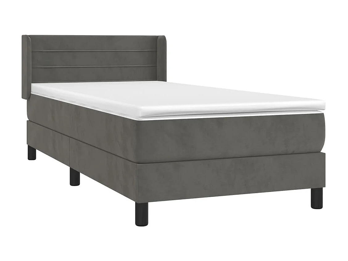Cama continental com molas+ colchão 100x200 cm veludo cinza-escuro PT797715
