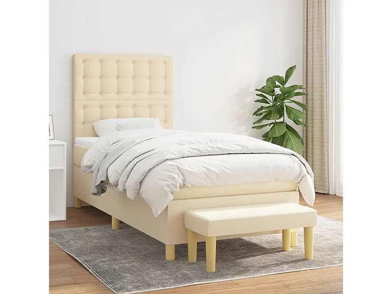 Ensemble complet boxspring + matelas + Banc Crème 90x190 cm Tissu FR77246