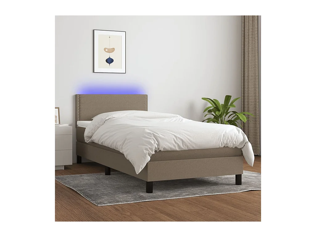Conjunto Boxspring - 90x190 cm colchón y luces LED tela gris taupe ES280957