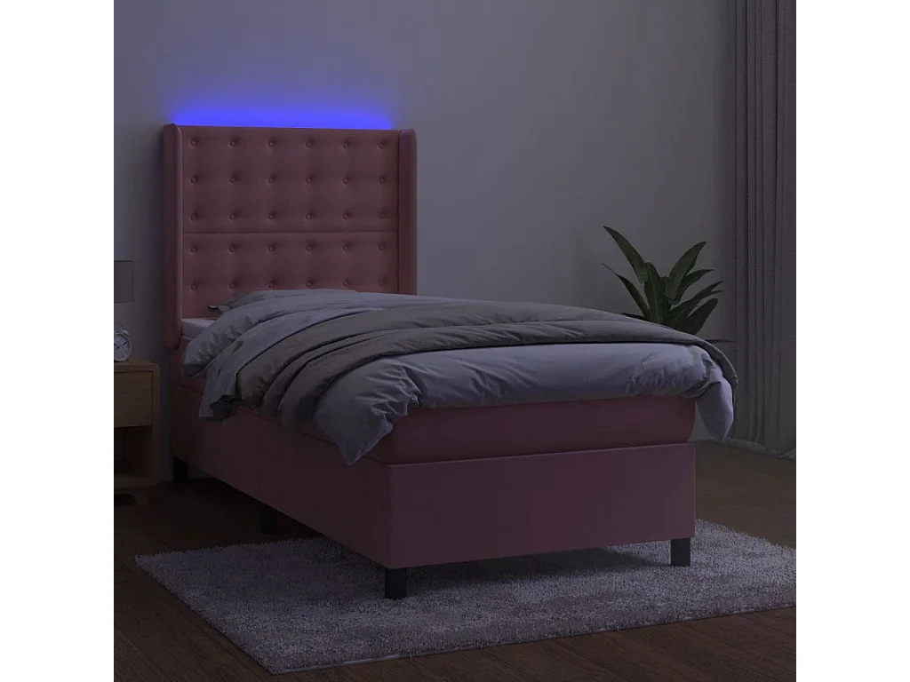 Cama continental c/ colchão/LED 90x190 cm veludo rosa PT231629