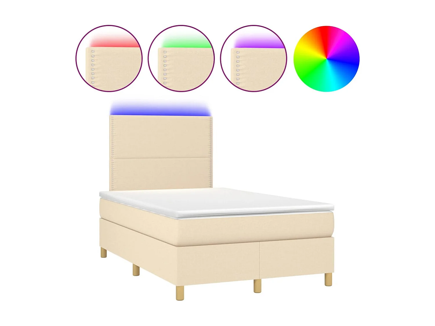 Cama continental c/ colchão e LED 120x190 cm tecido cor creme PT816389