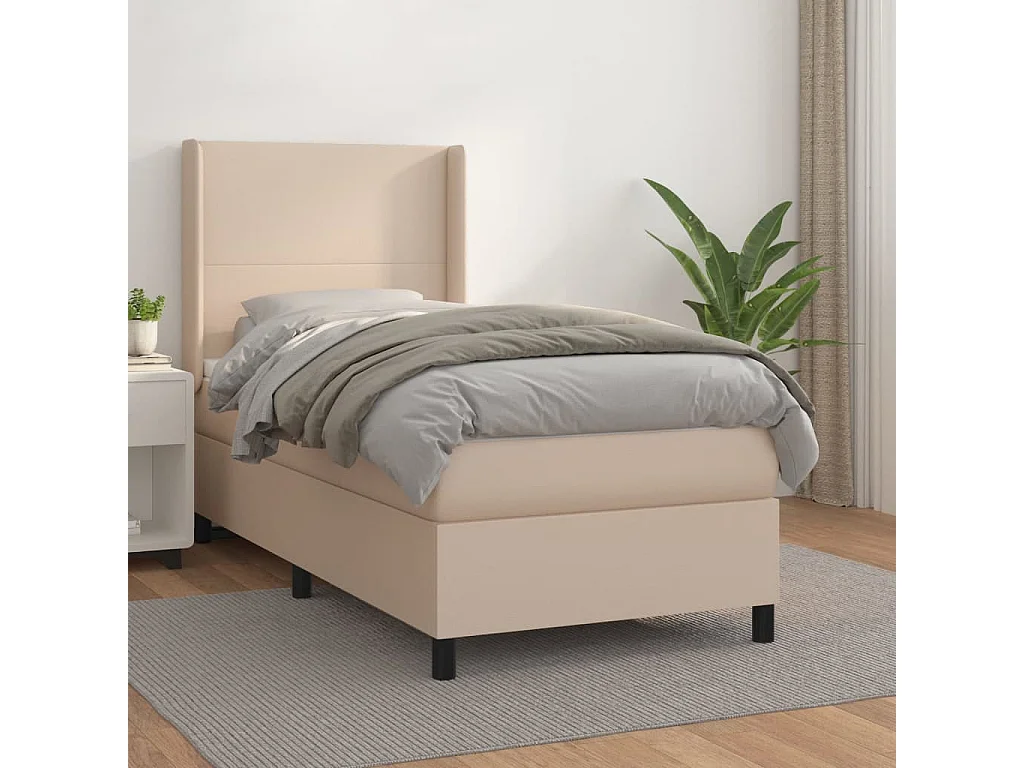 Cama continental com molas+ colchão 100x200 cm couro artificial cappuccino PT614422